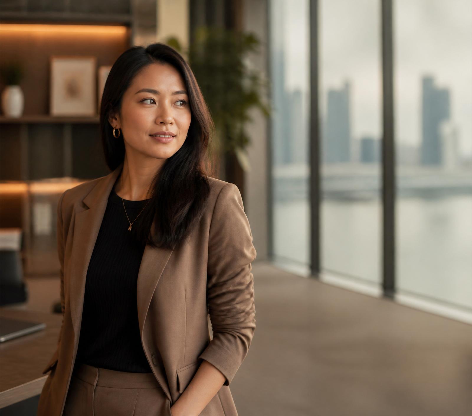 Regional professional at a Singapore office overlooking the harbour